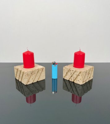 Candleholders in Travertine from Fratelli Mannelli, Italy, 1970s, Set of 2-LYQ-1288541