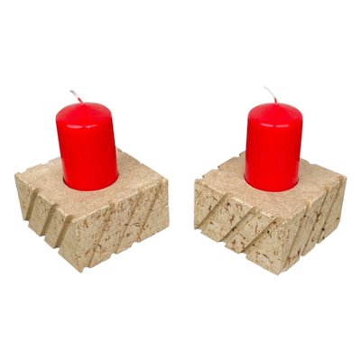 Candleholders in Travertine from Fratelli Mannelli, Italy, 1970s, Set of 2-LYQ-1288541