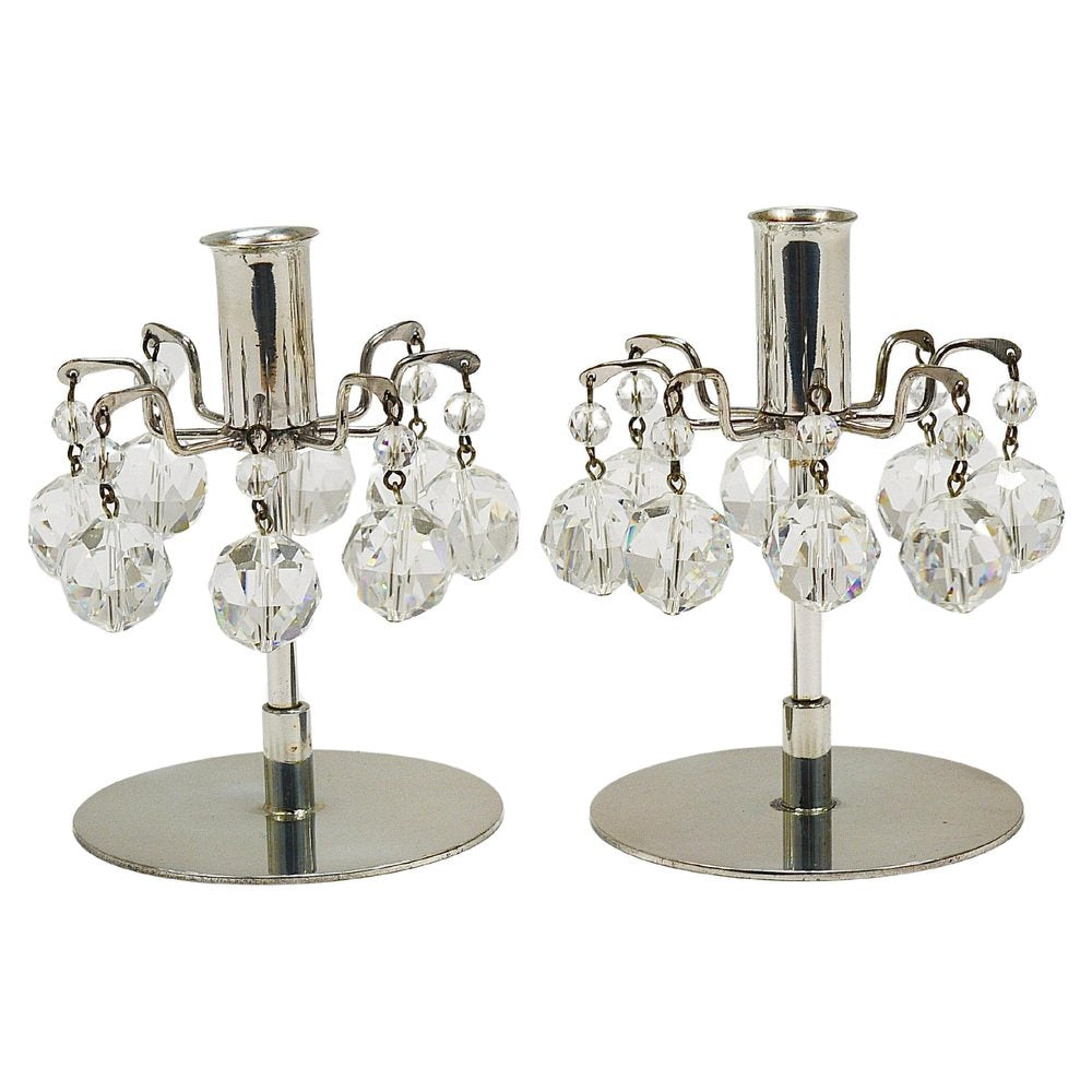 Candleholders with Faceted Swarovski Crystals from J.L. Lobmeyr, Vienna, 1980s, Set of 2