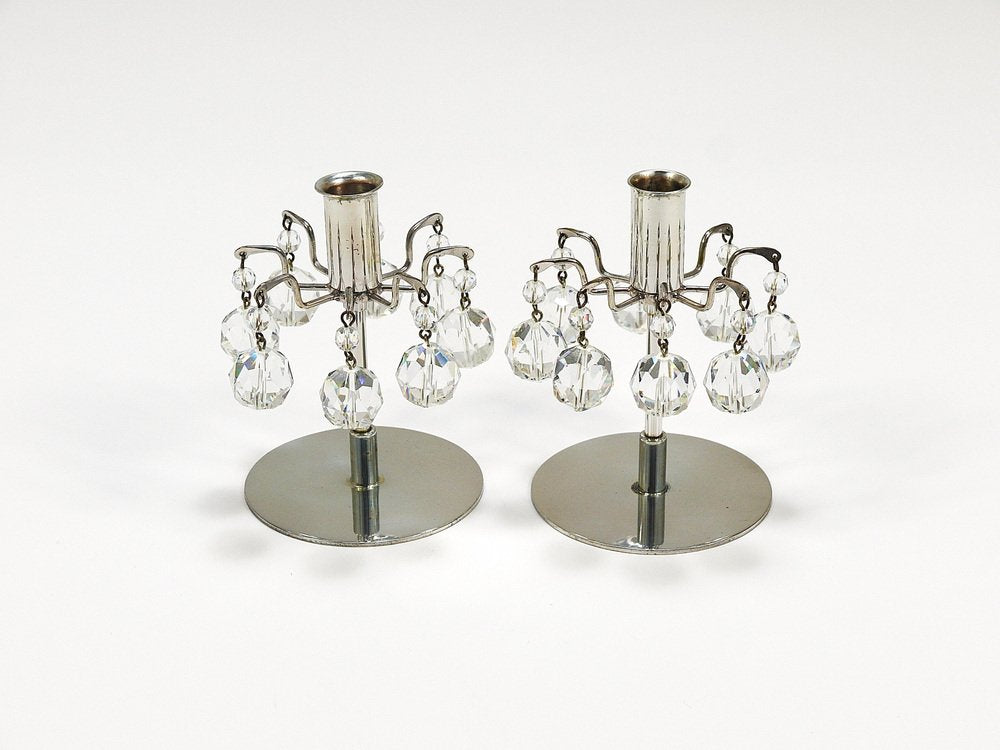 Candleholders with Faceted Swarovski Crystals from J.L. Lobmeyr, Vienna, 1980s, Set of 2