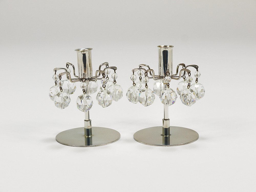 Candleholders with Faceted Swarovski Crystals from J.L. Lobmeyr, Vienna, 1980s, Set of 2