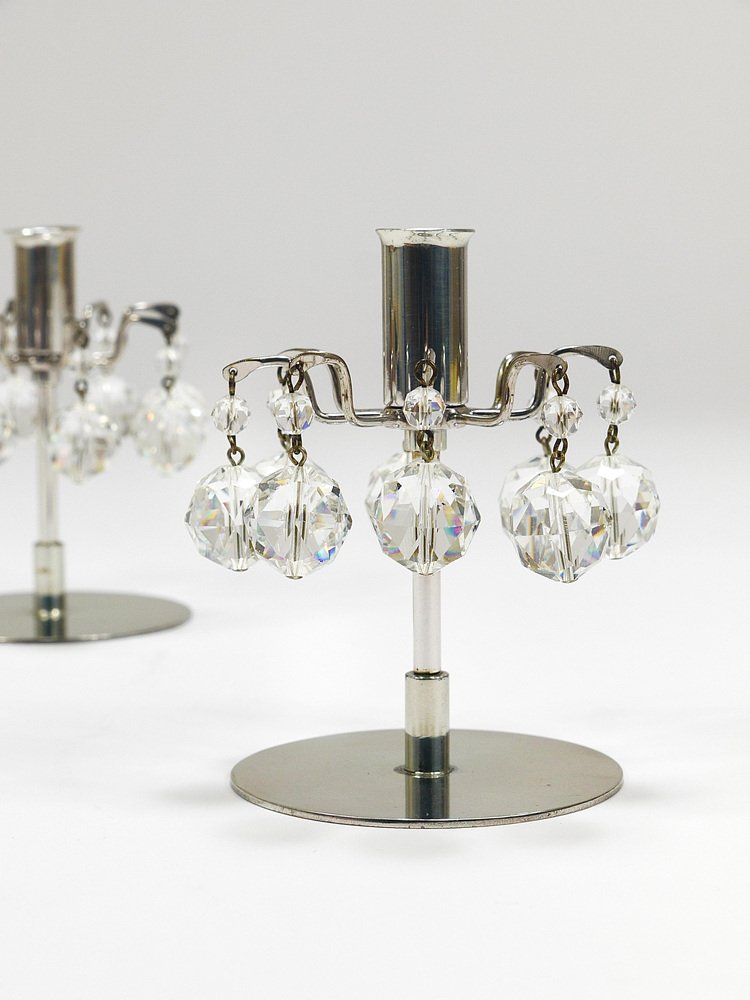 Candleholders with Faceted Swarovski Crystals from J.L. Lobmeyr, Vienna, 1980s, Set of 2