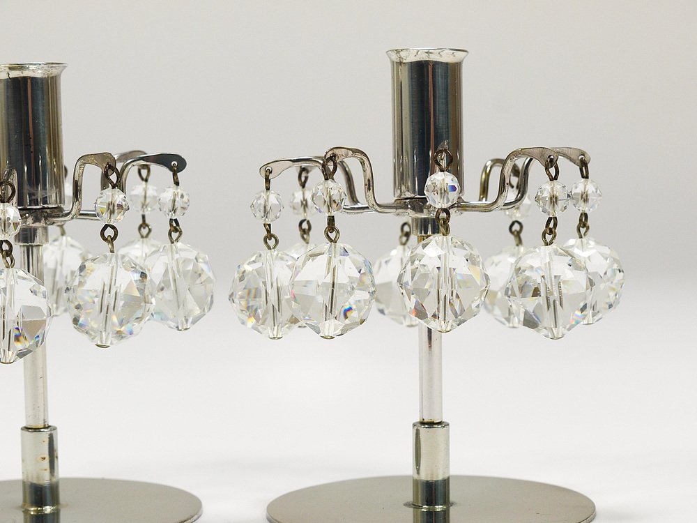 Candleholders with Faceted Swarovski Crystals from J.L. Lobmeyr, Vienna, 1980s, Set of 2