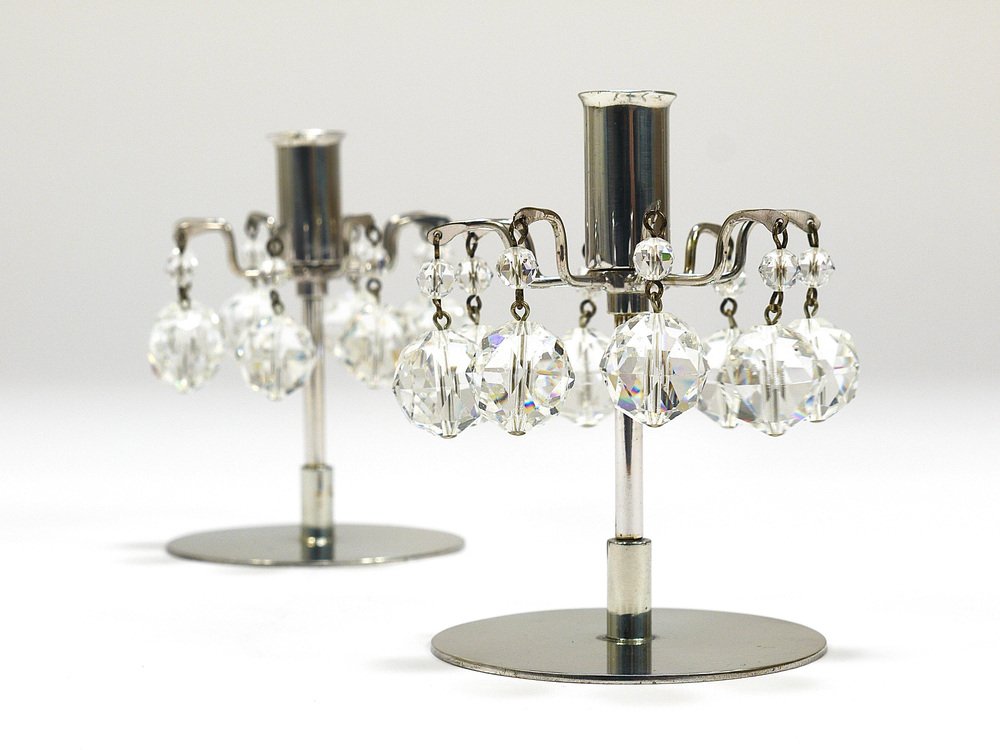 Candleholders with Faceted Swarovski Crystals from J.L. Lobmeyr, Vienna, 1980s, Set of 2