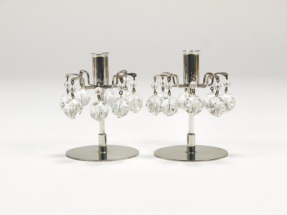 Candleholders with Faceted Swarovski Crystals from J.L. Lobmeyr, Vienna, 1980s, Set of 2