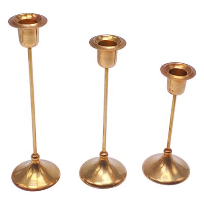 Candlesticks in Brass, Sweden, 1960s, Set of 3-UR-1096059