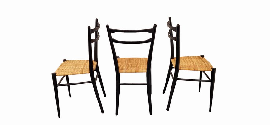 Cane Chairs in the style of Gio Ponti, Set of 3-LDW-1813625