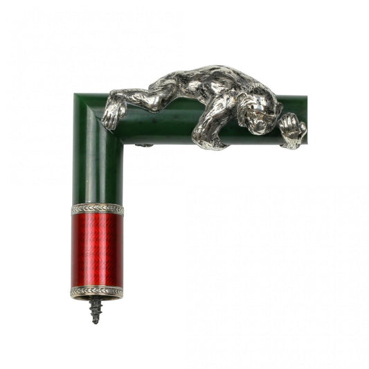 Cane Handle in Silver, Guilloche Enamel and Jade by Julius Rappaport.