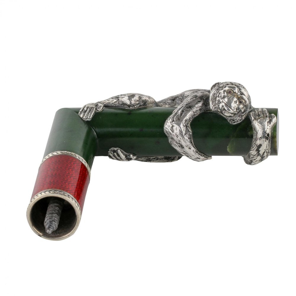 Cane Handle in Silver, Guilloche Enamel and Jade by Julius Rappaport.