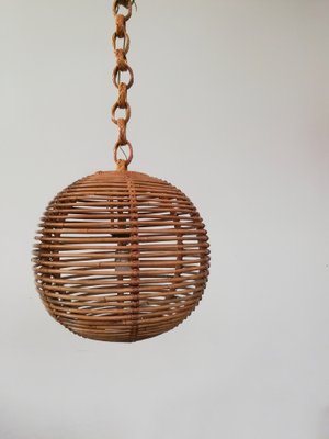 Cane & Rattan Globe Pendant Lights, 1970s, Set of 2-UIW-1317644