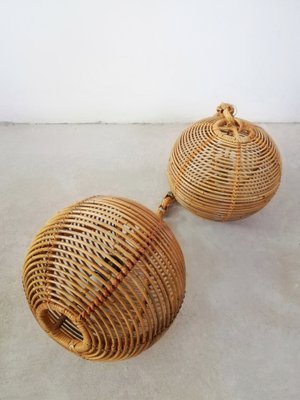 Cane & Rattan Globe Pendant Lights, 1970s, Set of 2-UIW-1317644