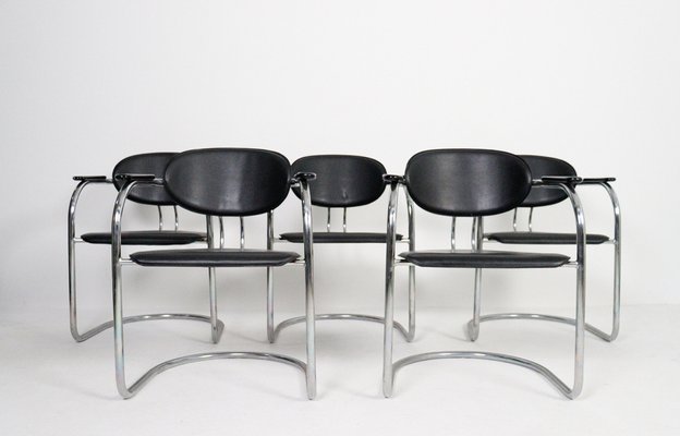 Cantilever Chairs in Leatherette and Black Wood from Effezeta, Italy, 1980s, Set of 5-HJY-1716398