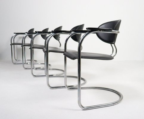 Cantilever Chairs in Leatherette and Black Wood from Effezeta, Italy, 1980s, Set of 5-HJY-1716398