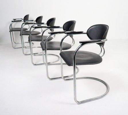 Cantilever Chairs in Leatherette and Black Wood from Effezeta, Italy, 1980s, Set of 5-HJY-1716398