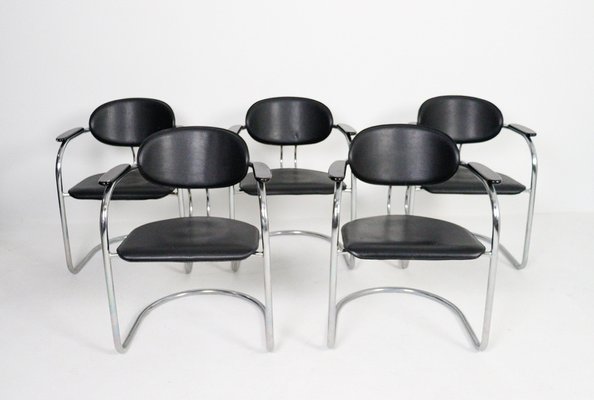 Cantilever Chairs in Leatherette and Black Wood from Effezeta, Italy, 1980s, Set of 5-HJY-1716398