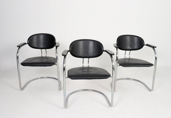 Cantilever Chairs in Leatherette and Black Wood from Effezeta, Italy, 1980s, Set of 5-HJY-1716398