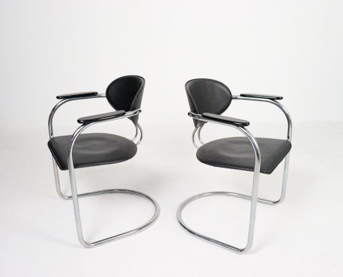 Cantilever Chairs in Leatherette and Black Wood from Effezeta, Italy, 1980s, Set of 5-HJY-1716398