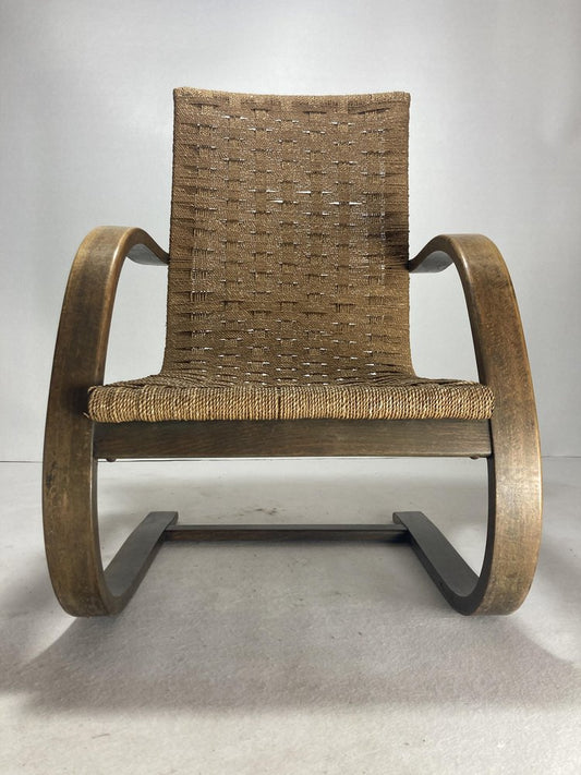 Cantilever Wicker Cord Chair, 1930s