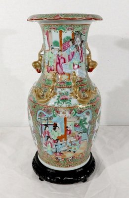 Canton Porcelain Vase on Wooden Base, China-RVK-1170534