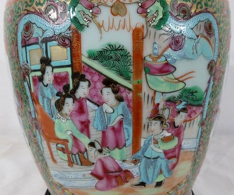 Canton Porcelain Vase on Wooden Base, China-RVK-1170534