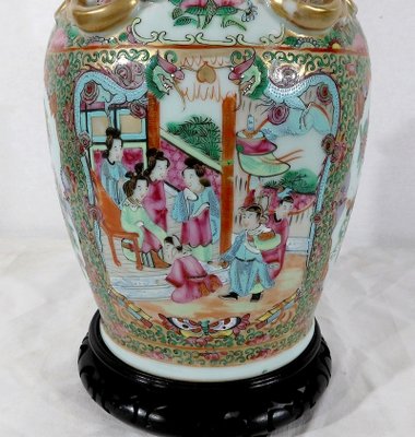 Canton Porcelain Vase on Wooden Base, China-RVK-1170534