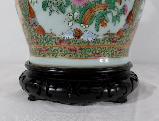 Canton Porcelain Vase on Wooden Base, China-RVK-1170534