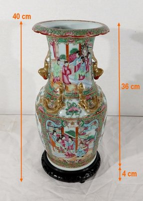 Canton Porcelain Vase on Wooden Base, China-RVK-1170534