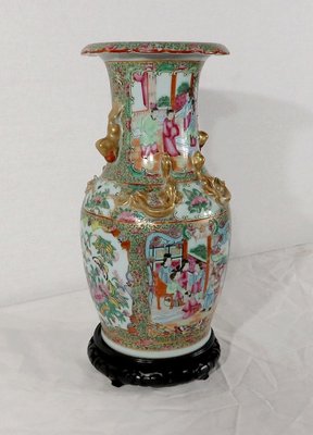 Canton Porcelain Vase on Wooden Base, China-RVK-1170534