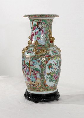 Canton Porcelain Vase on Wooden Base, China-RVK-1170534