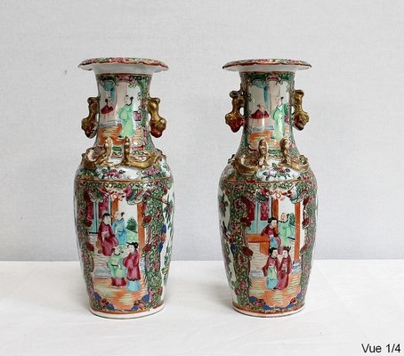 Canton Porcelain Vases, China, Late 19th Century, Set of 2-RVK-984279