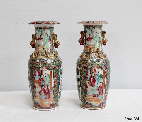 Canton Porcelain Vases, China, Late 19th Century, Set of 2-RVK-984279