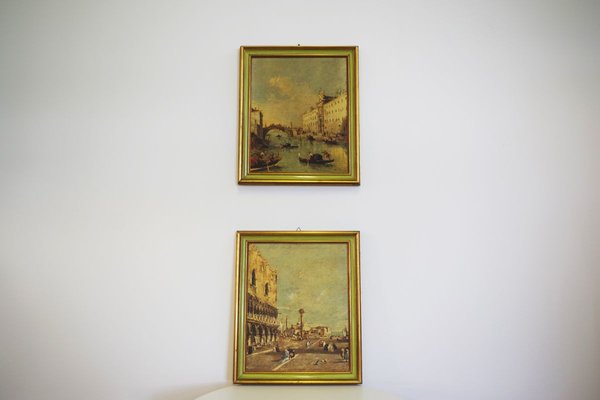 Canvas Landscape Representation of Venice, 1960s, Set of 2-KNM-913676