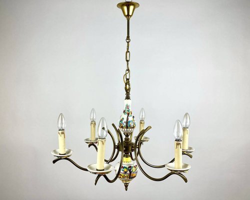 Capodimonte Hand-Painted Porcelain & Brass Chandelier-GYX-1359470