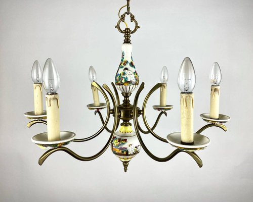 Capodimonte Hand-Painted Porcelain & Brass Chandelier-GYX-1359470