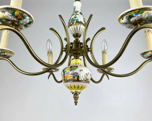 Capodimonte Hand-Painted Porcelain & Brass Chandelier-GYX-1359470