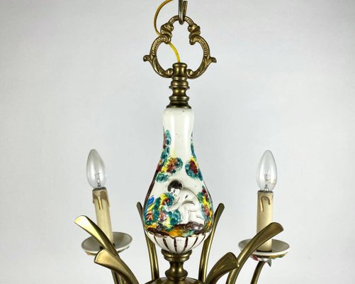 Capodimonte Hand-Painted Porcelain & Brass Chandelier-GYX-1359470