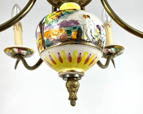 Capodimonte Hand-Painted Porcelain & Brass Chandelier-GYX-1359470