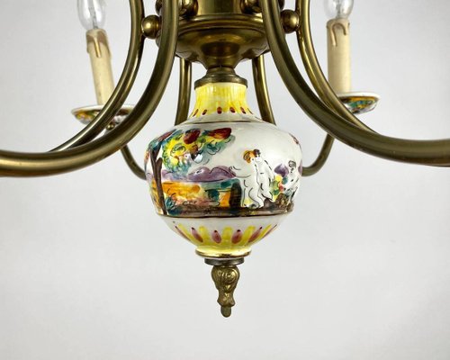 Capodimonte Hand-Painted Porcelain & Brass Chandelier-GYX-1359470