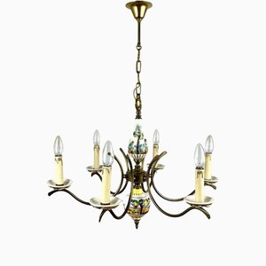 Capodimonte Hand-Painted Porcelain & Brass Chandelier-GYX-1359470