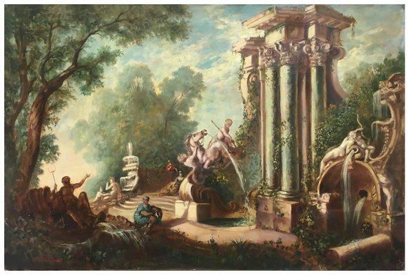 Capricci Landscape, Roman School, Italy, Oil on Canvas, Framed-YUW-1299435