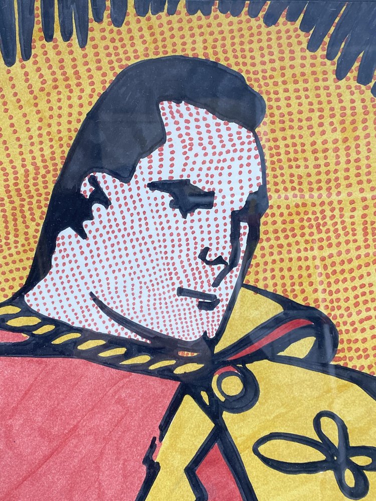 Captain Marvel / Shazam!, 1980s, Felt Pen Artwork, Framed