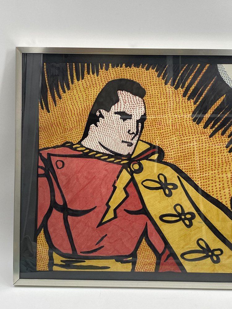 Captain Marvel / Shazam!, 1980s, Felt Pen Artwork, Framed