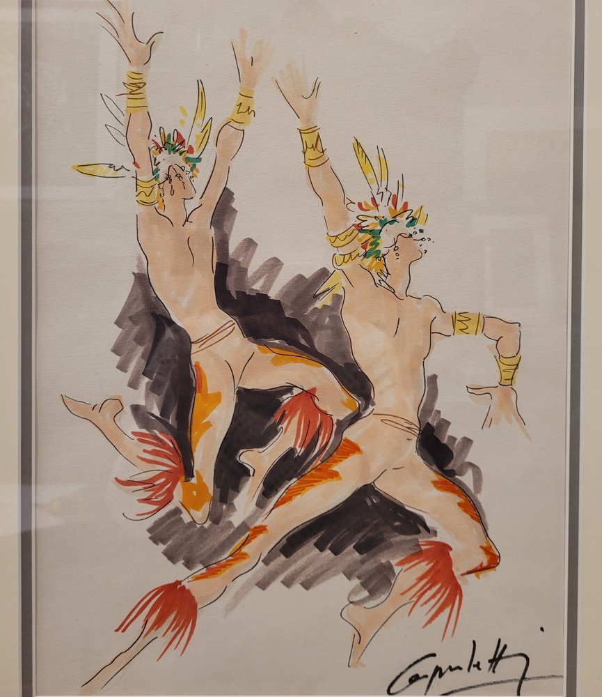 Capuletti, Pair of Dancers, 1980s, Drawing on Paper, Framed