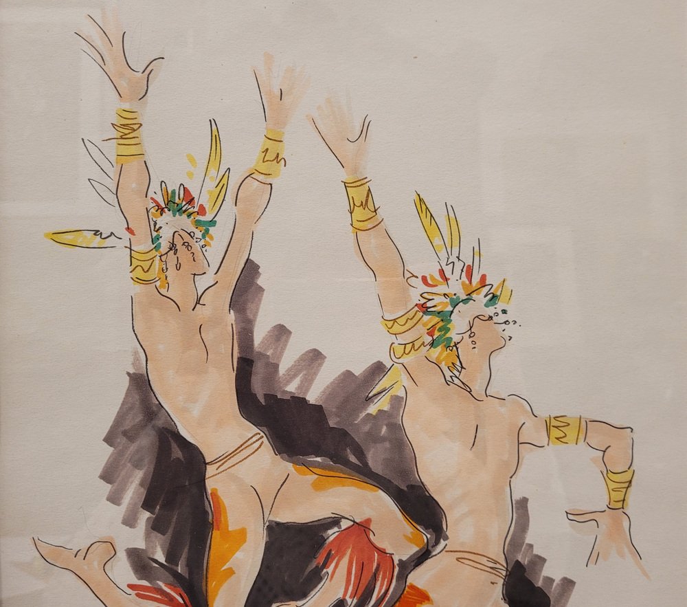 Capuletti, Pair of Dancers, 1980s, Drawing on Paper, Framed