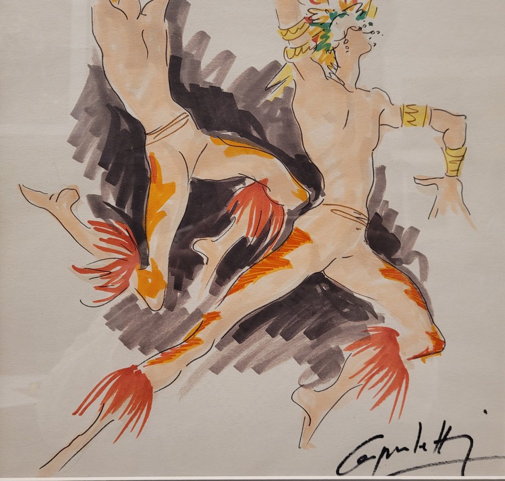 Capuletti, Pair of Dancers, 1980s, Drawing on Paper, Framed