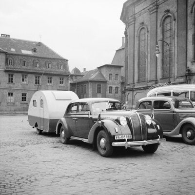 Car, Trailer at Heiligeistkriche Church Heidelberg, Germany 1938, Printed 2021-DYV-990667