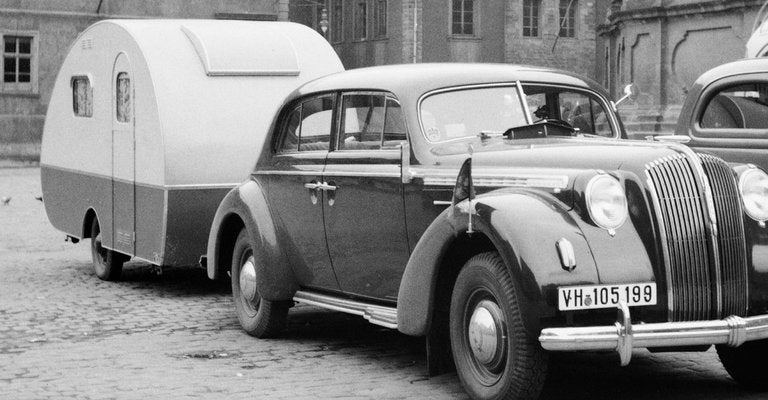 Car, Trailer at Heiligeistkriche Church Heidelberg, Germany 1938, Printed 2021-DYV-990667