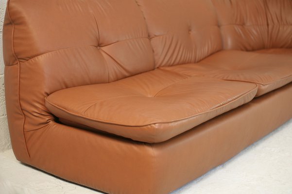 Caramel Faux Leather Convertible Sofa & Corner Chair, France, 1990s, Set of 2-MAO-1313298