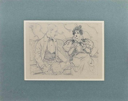 Caran d'Ache, A Couple on the Sofa, Pencil Drawing on Paper, Late 19th Century-ZCI-1416578