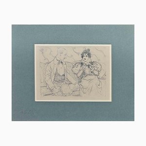 Caran d'Ache, A Couple on the Sofa, Pencil Drawing on Paper, Late 19th Century-ZCI-1416578